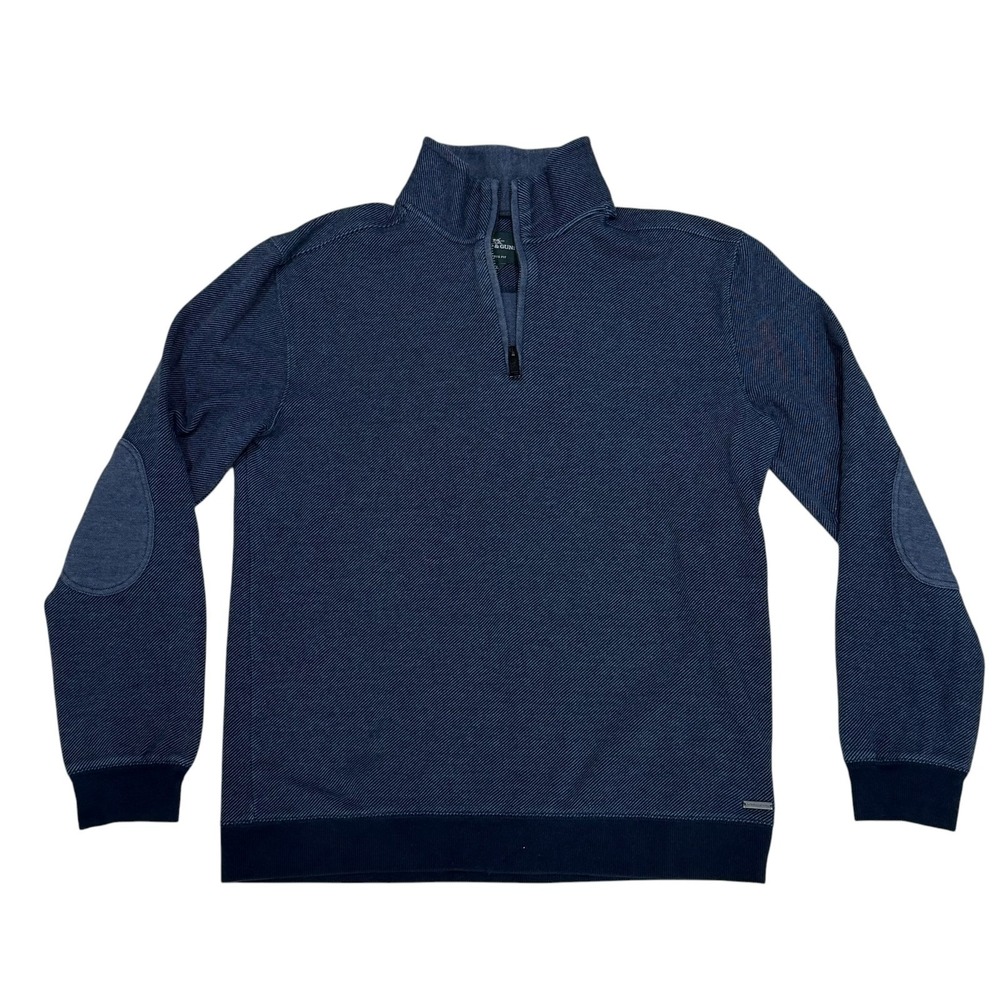 Rodd and Gunn Mens Large 1/4 Zip Pullover in Navy with Elbow Patches